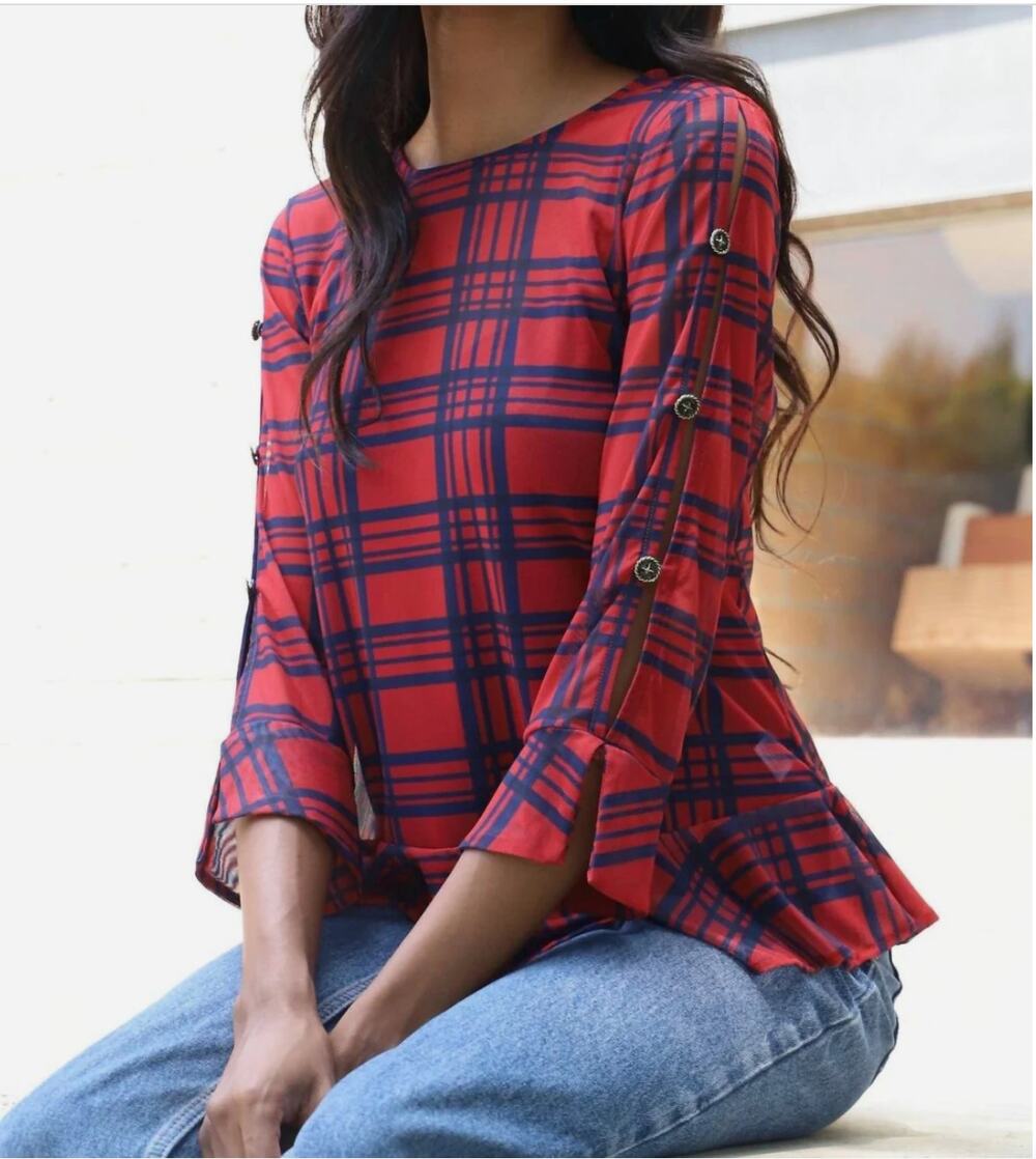 EVA FRANCO Belinda Plaid Blouse // XS